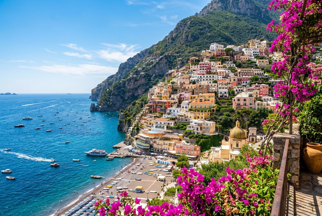 Cliffside village of Positano cascading down to the Mediterranean Sea